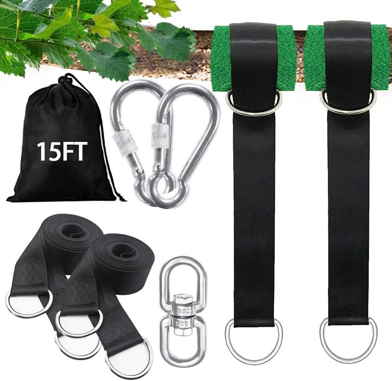 igolfluck Tree Swing Straps Hanging Kit 4FT/8FT/15FT/20FT/25FT, Extra Long Tree Swing Straps Holds 5500 lbs with Lock Carabiners & Tree Protectors, Safer for All Swing & Hammock (15FT) - Image 1